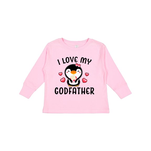 Inktastic I Love My Godfather with Cute Penguin and Hearts Girls Long Sleeve Toddler T-Shirt