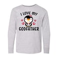 thumbnail image 1 of Inktastic I Love My Godfather with Cute Penguin and Hearts Long Sleeve Youth T-Shirt, 1 of 5