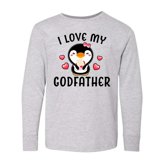 Inktastic I Love My Godfather with Cute Penguin and Hearts Long Sleeve Youth T-Shirt