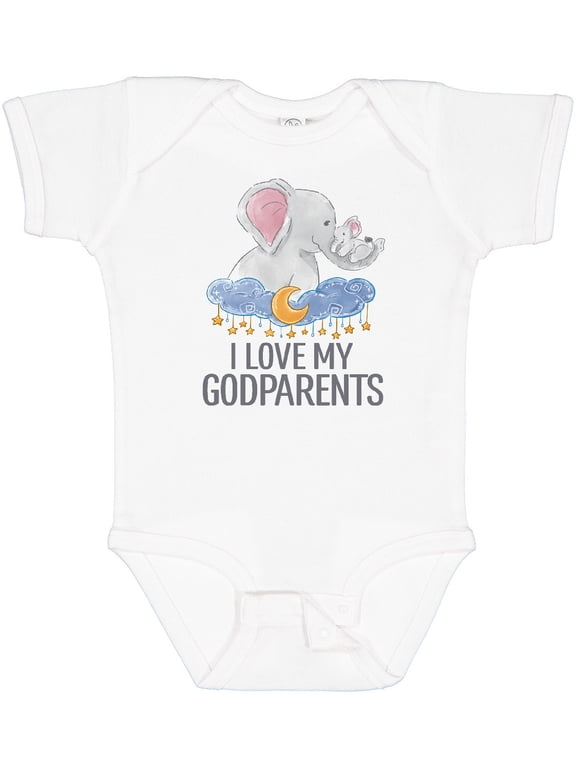 I Love My Godparents Cute Elephants in Night Sky Boys or Girls Baby Bodysuit