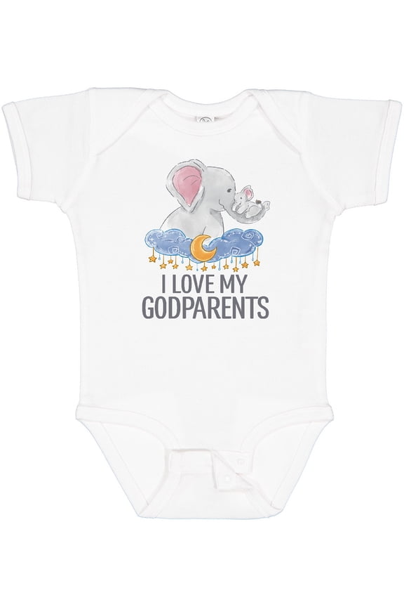 I Love My Godparents Cute Elephants in Night Sky Boys or Girls Baby Bodysuit