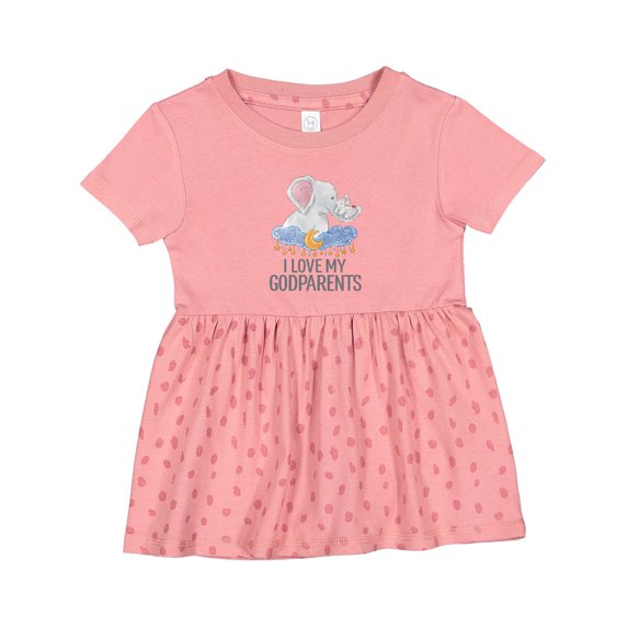 Inktastic I Love My Godparents Cute Elephants in Night Sky Girls Baby Dress