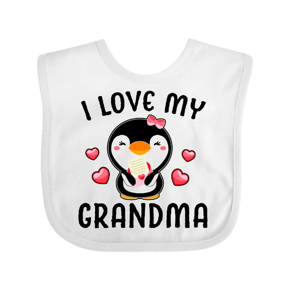Inktastic I Love My Grandma with Cute Penguin and Hearts Girls Baby Bib