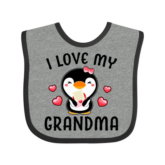 Inktastic I Love My Grandma with Cute Penguin and Hearts Girls Baby Bib