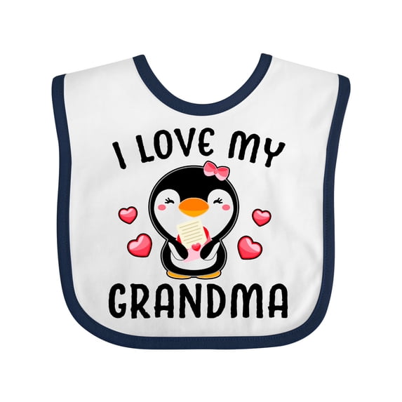 Inktastic I Love My Grandma with Cute Penguin and Hearts Girls Baby Bib