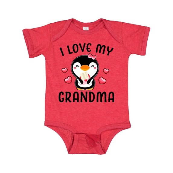 Inktastic I Love My Grandma with Cute Penguin and Hearts Girls Baby Bodysuit