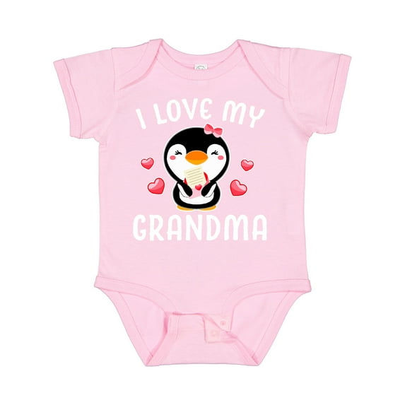 Inktastic I Love My Grandma with Cute Penguin and Hearts Girls Baby Bodysuit