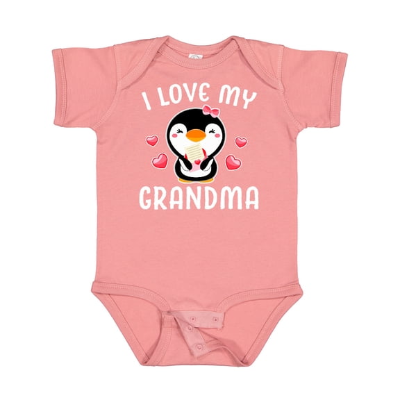 Inktastic I Love My Grandma with Cute Penguin and Hearts Girls Baby Bodysuit