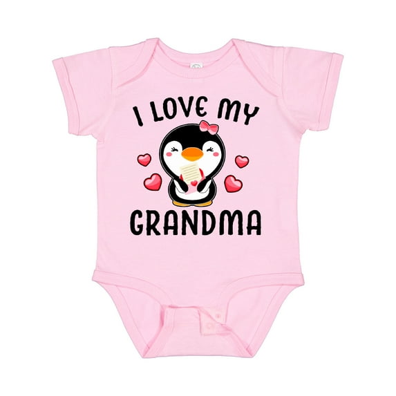 Inktastic I Love My Grandma with Cute Penguin and Hearts Girls Baby Bodysuit