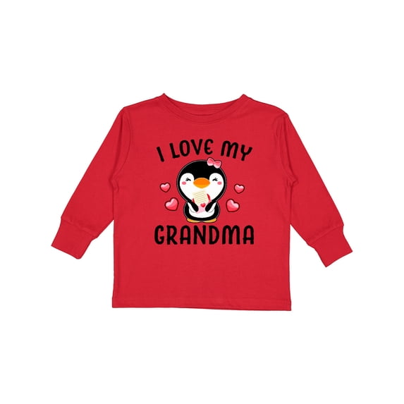 Inktastic I Love My Grandma with Cute Penguin and Hearts Girls Long Sleeve Toddler T-Shirt