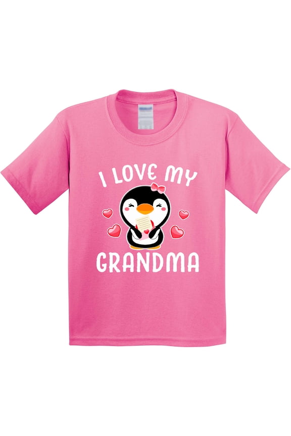 I Love My Grandma with Cute Penguin and Hearts Youth T-Shirt