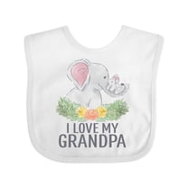 Inktastic I Love My Grandpa Cute Elephants and Spring Flowers Boys or Girls Baby Bib