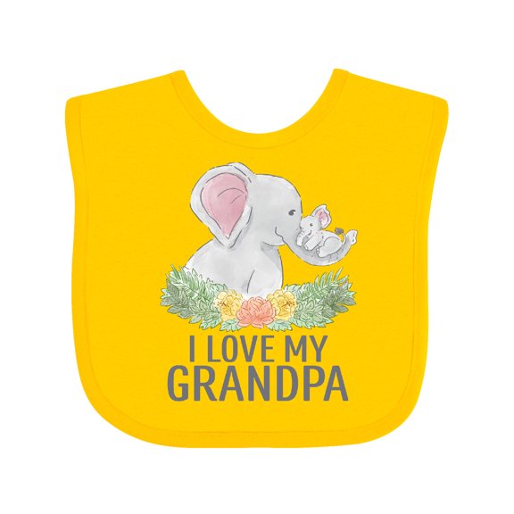 Inktastic I Love My Grandpa Cute Elephants and Spring Flowers Boys or Girls Baby Bib