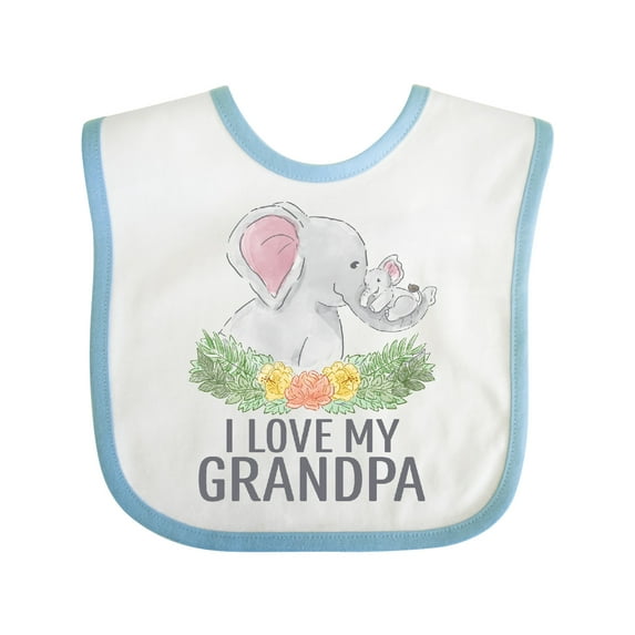 Inktastic I Love My Grandpa Cute Elephants and Spring Flowers Boys or Girls Baby Bib