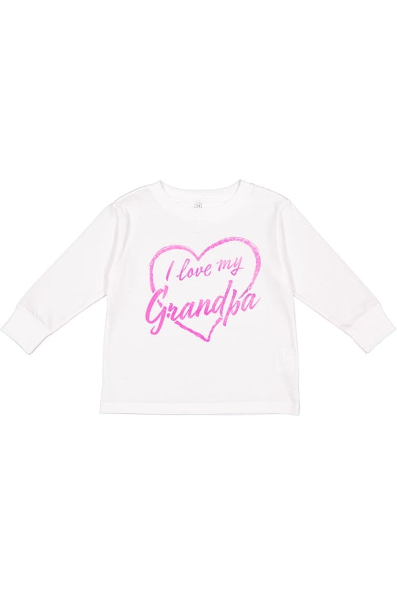 I Love My Grandpa in Pink Chalk Heart Boys or Girls Long Sleeve Toddler T-Shirt