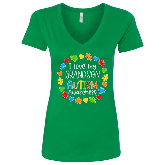 Inktastic I Love My Grandson Autism Awareness Women's V-Neck T-Shirt