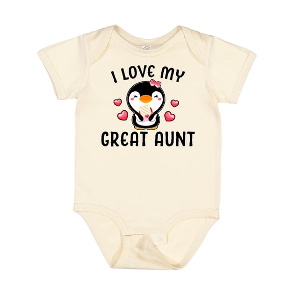 Inktastic I Love My Great Aunt with Cute Penguin and Hearts Girls Baby Bodysuit