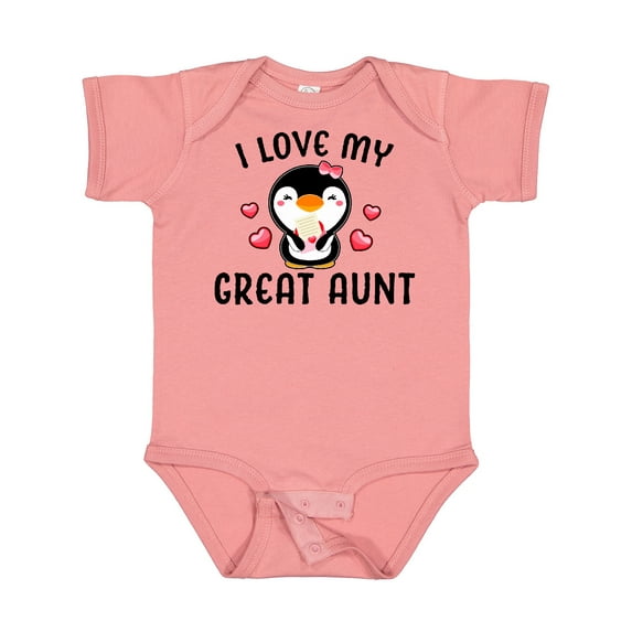 Inktastic I Love My Great Aunt with Cute Penguin and Hearts Girls Baby Bodysuit