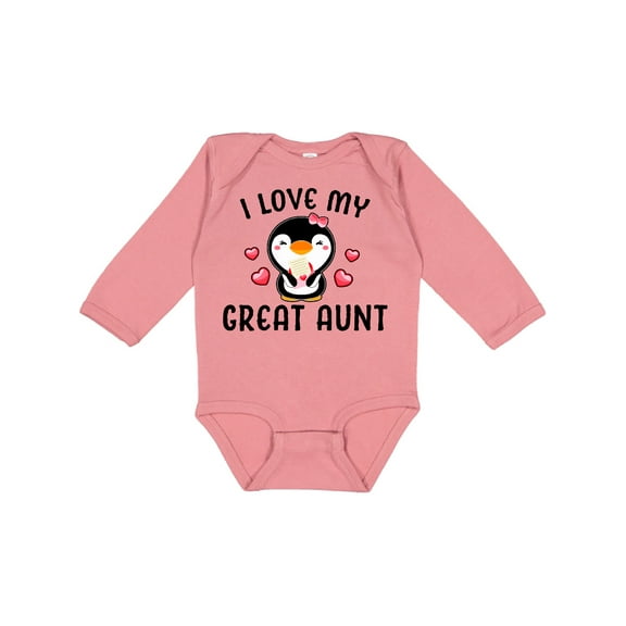 Inktastic I Love My Great Aunt with Cute Penguin and Hearts Girls Long Sleeve Baby Bodysuit