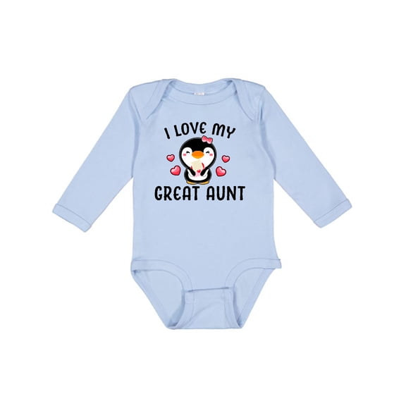 Inktastic I Love My Great Aunt with Cute Penguin and Hearts Girls Long Sleeve Baby Bodysuit