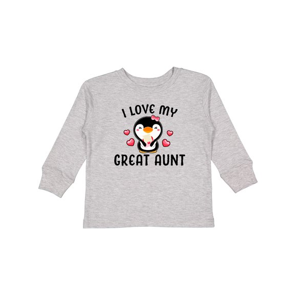 Inktastic I Love My Great Aunt with Cute Penguin and Hearts Girls Long Sleeve Toddler T-Shirt
