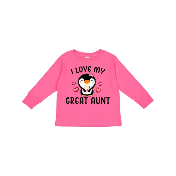 Inktastic I Love My Great Aunt with Cute Penguin and Hearts Girls Long Sleeve Toddler T-Shirt