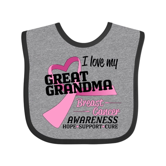 Inktastic I Love My Great Grandma Breast Cancer Awareness Hope, Support, Love Boys or Girls Baby Bib