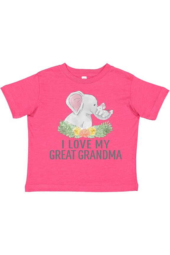 I Love My Great Grandma Cute Elephants and Spring Flowers Boys or Girls Toddler T-Shirt