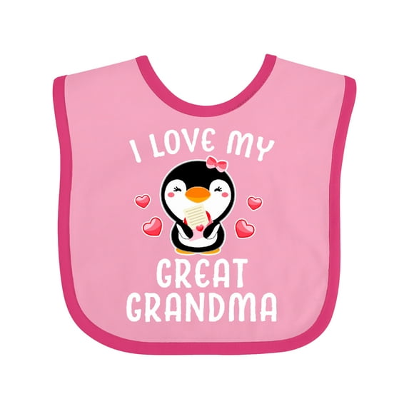 Inktastic I Love My Great Grandma with Cute Penguin and Hearts Girls Baby Bib