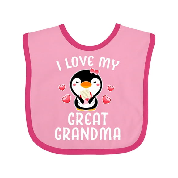 Inktastic I Love My Great Grandma with Cute Penguin and Hearts Girls Baby Bib