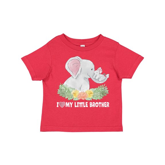 Inktastic I Love My Little Brother Elephant Family with Flowers Boys or Girls Toddler T-Shirt