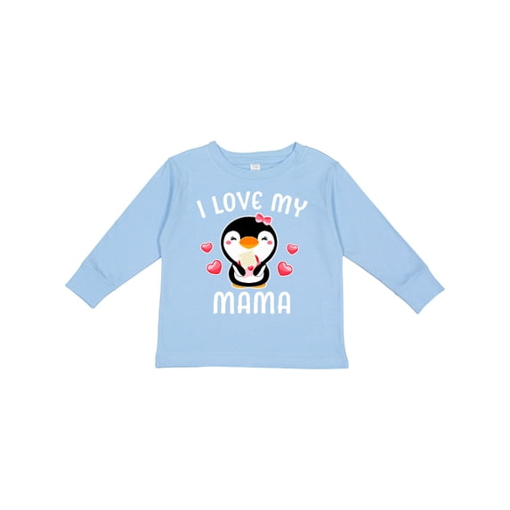 Inktastic I Love My Mama with Cute Penguin and Hearts Girls Long Sleeve Toddler T-Shirt
