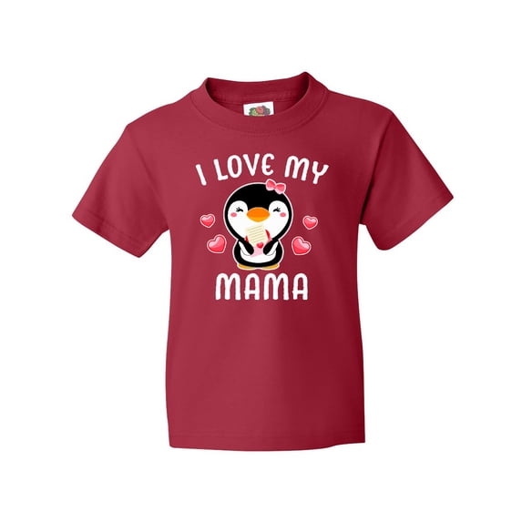Inktastic I Love My Mama with Cute Penguin and Hearts Youth T-Shirt