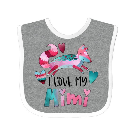 Inktastic I Love My Mimi Pink and Blue Fox with Hearts Boys or Girls Baby Bib