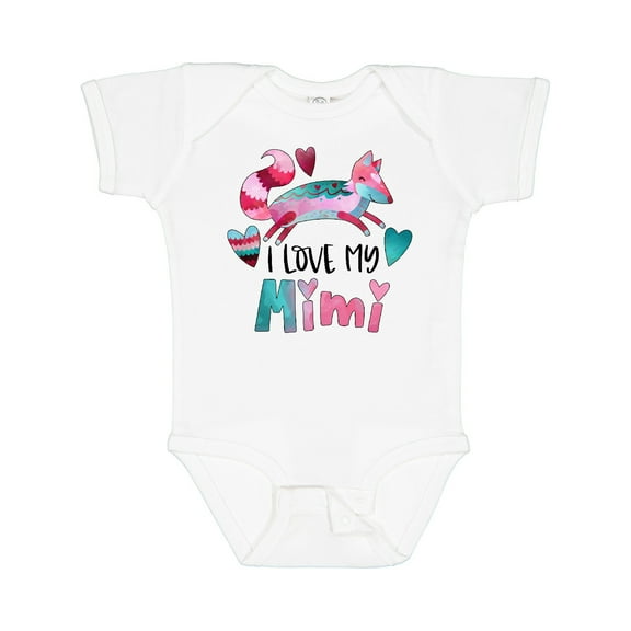 Inktastic I Love My Mimi Pink and Blue Fox with Hearts Boys or Girls Baby Bodysuit