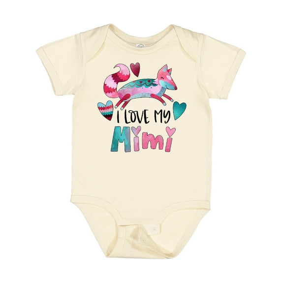 Inktastic I Love My Mimi Pink and Blue Fox with Hearts Boys or Girls Baby Bodysuit