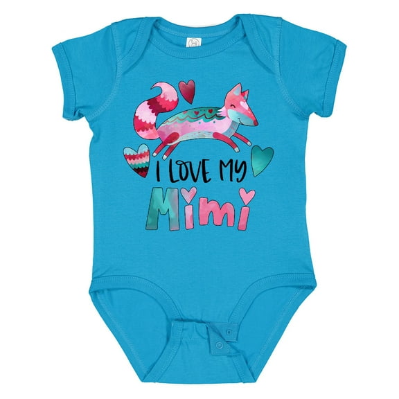 Inktastic I Love My Mimi Pink and Blue Fox with Hearts Boys or Girls Baby Bodysuit