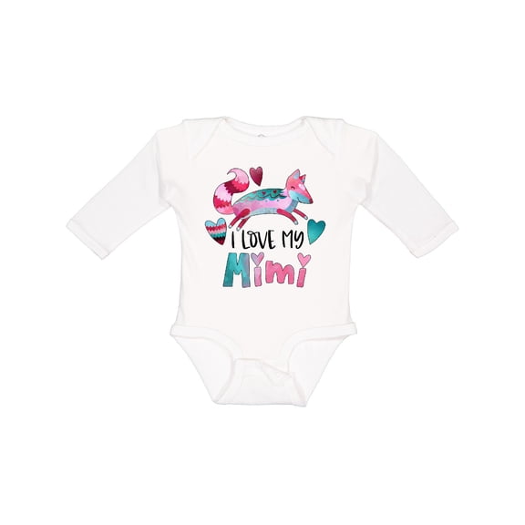 Inktastic I Love My Mimi Pink and Blue Fox with Hearts Boys or Girls Long Sleeve Baby Bodysuit