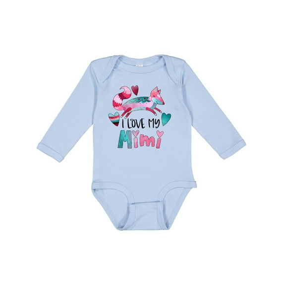 Inktastic I Love My Mimi Pink and Blue Fox with Hearts Boys or Girls Long Sleeve Baby Bodysuit