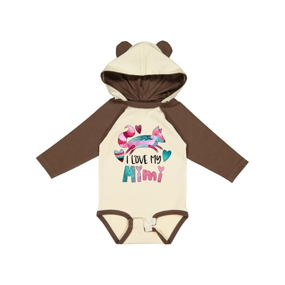 Inktastic I Love My Mimi Pink and Blue Fox with Hearts Boys or Girls Long Sleeve Baby Bodysuit
