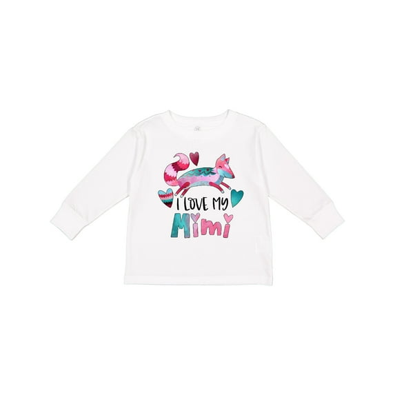 Inktastic I Love My Mimi Pink and Blue Fox with Hearts Boys or Girls Long Sleeve Toddler T-Shirt
