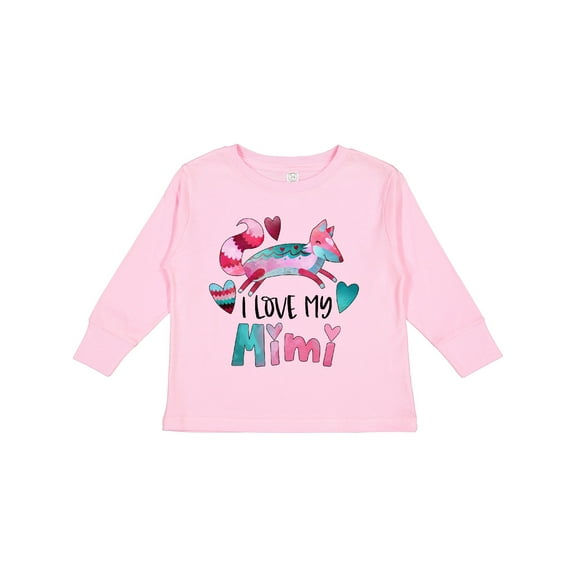 Inktastic I Love My Mimi Pink and Blue Fox with Hearts Boys or Girls Long Sleeve Toddler T-Shirt