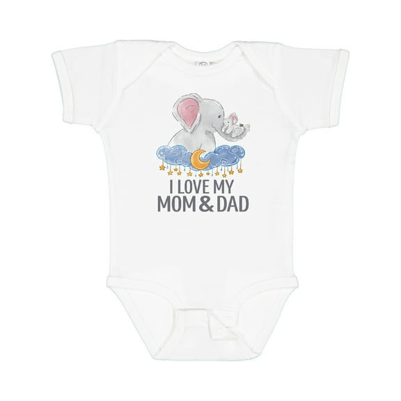 Inktastic I Love My Mom and Dad Cute Elephants in Night Sky Boys or Girls Baby Bodysuit