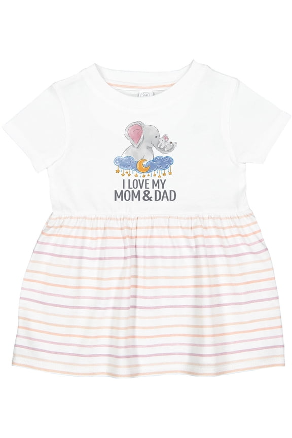 I Love My Mom and Dad Cute Elephants in Night Sky Girls Baby Dress