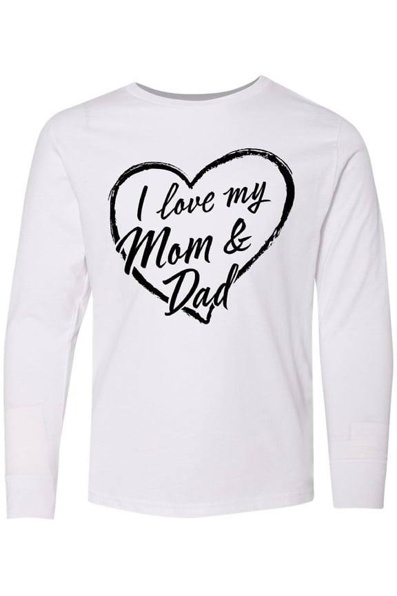 I Love My Mom and Dad in Black Chalk Heart Long Sleeve Youth T-Shirt