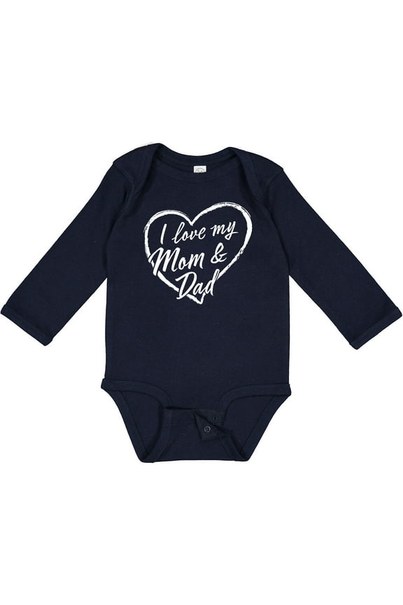 I Love My Mom and Dad in White Chalk Heart Boys or Girls Long Sleeve Baby Bodysuit