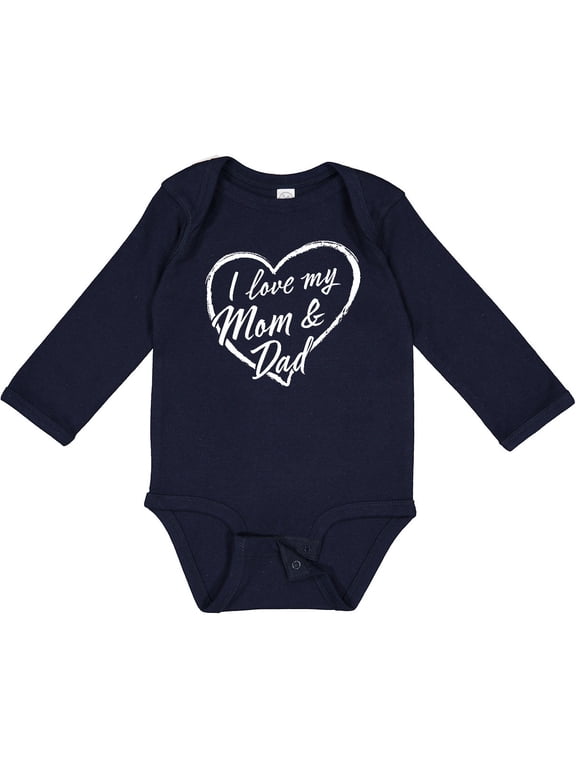 I Love My Mom and Dad in White Chalk Heart Boys or Girls Long Sleeve Baby Bodysuit