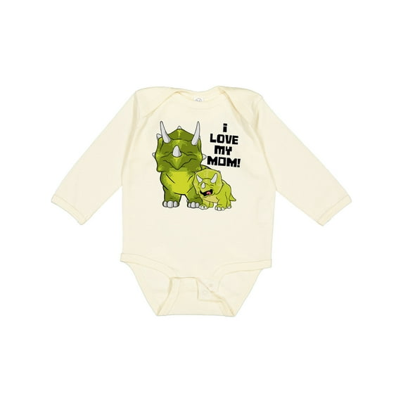 Inktastic I Love My Mom with Baby and Mommy Triceratops Boys or Girls Long Sleeve Baby Bodysuit