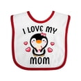 thumbnail image 1 of Inktastic I Love My Mom with Cute Penguin and Hearts Girls Baby Bib, 1 of 4