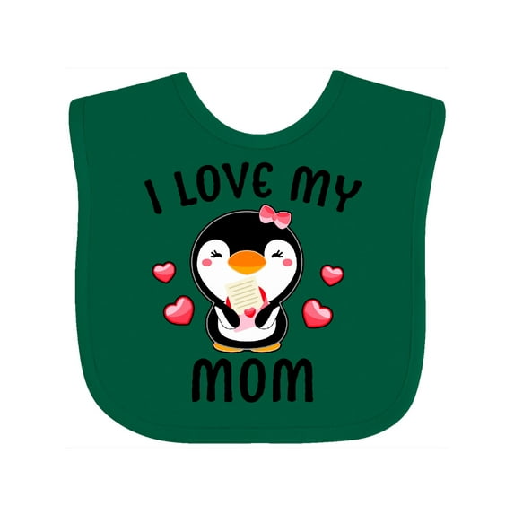 Inktastic I Love My Mom with Cute Penguin and Hearts Girls Baby Bib